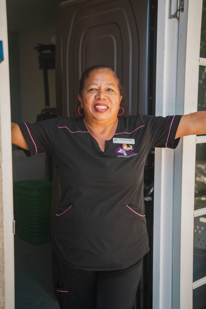 Nelsy Mendoza, cleaning staff at Animal Care Clinic Aruba